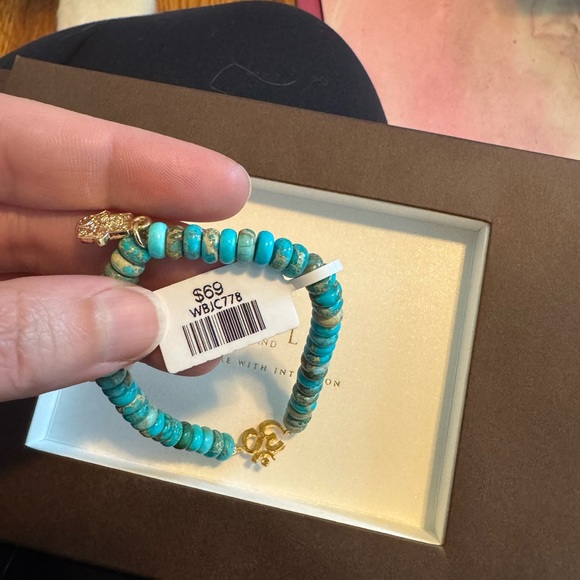 Blue and Gold Beaded Bracelet with Natural Turquoise Stones - Picture 5 of 8